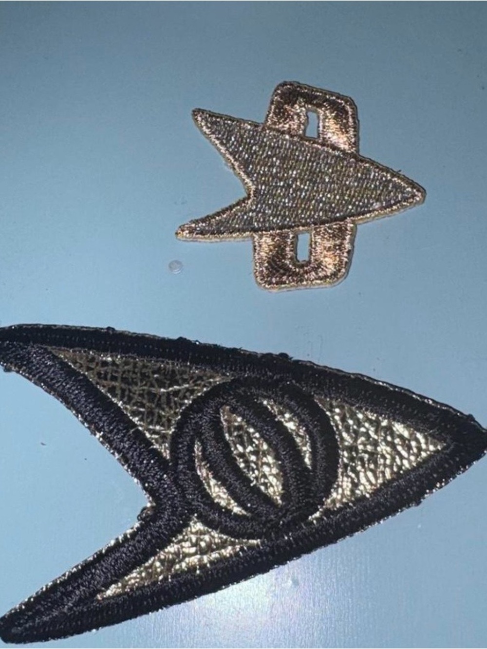 Star Trek 2-Piece Costume Patch Lot - Official 2005 Voyager Combadge & TOS Spock